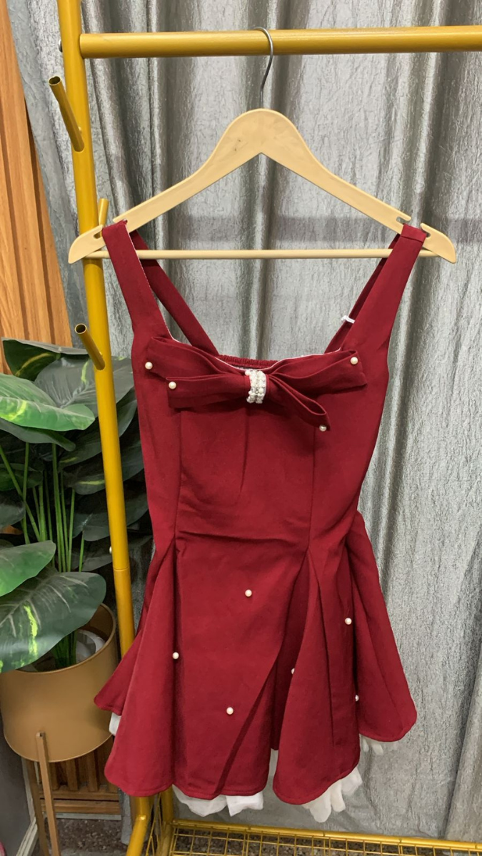 Bow Embedded With Pearl Mini Dress FC2424