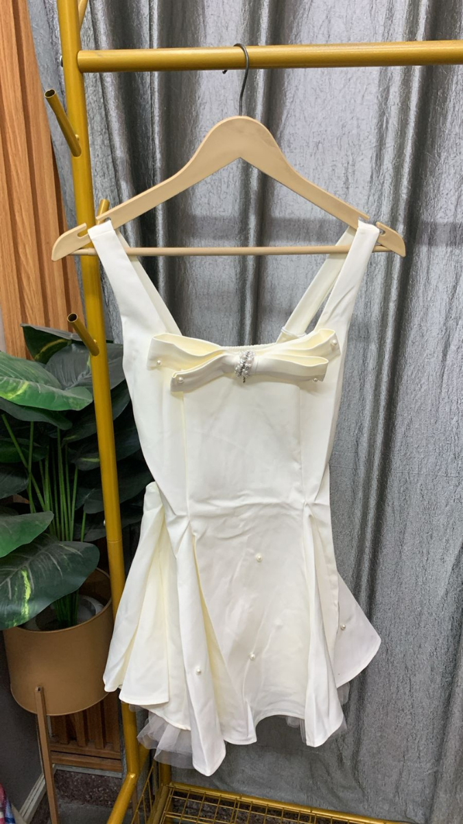 Bow Embedded With Pearl Mini Dress FC2424