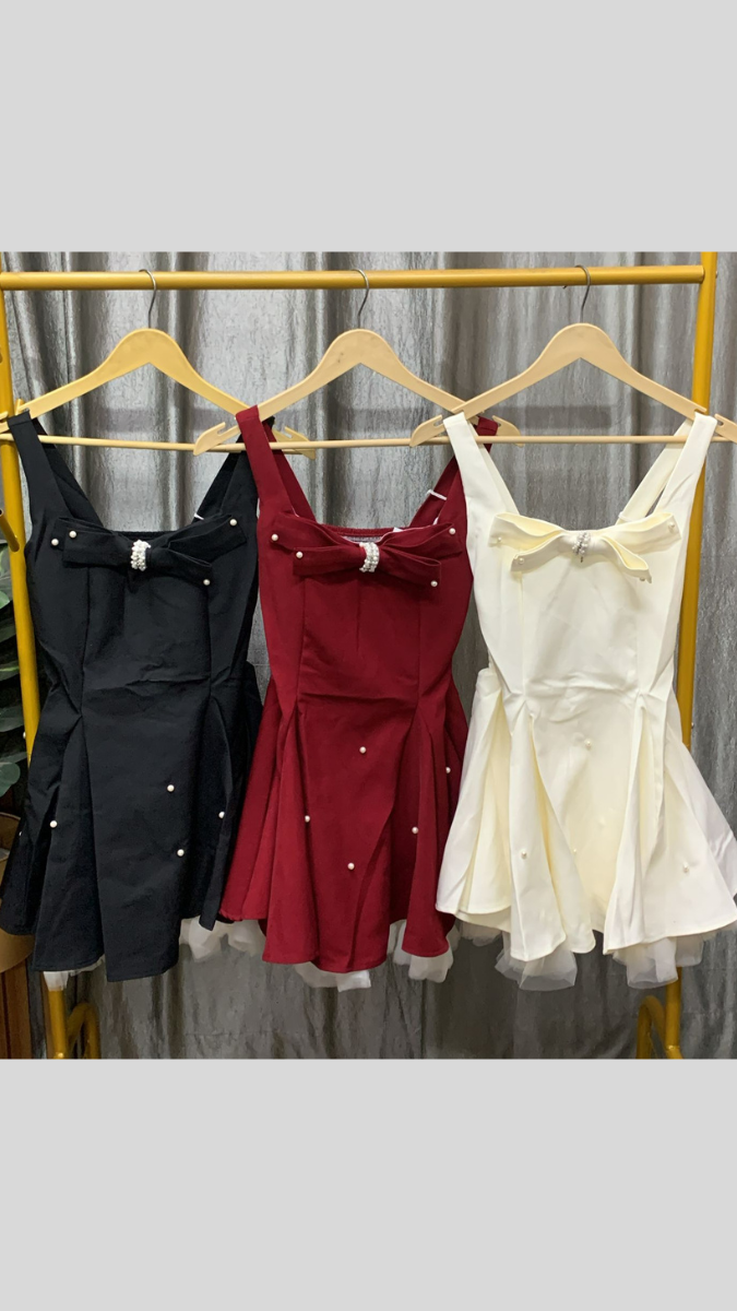 Bow Embedded With Pearl Mini Dress FC2424
