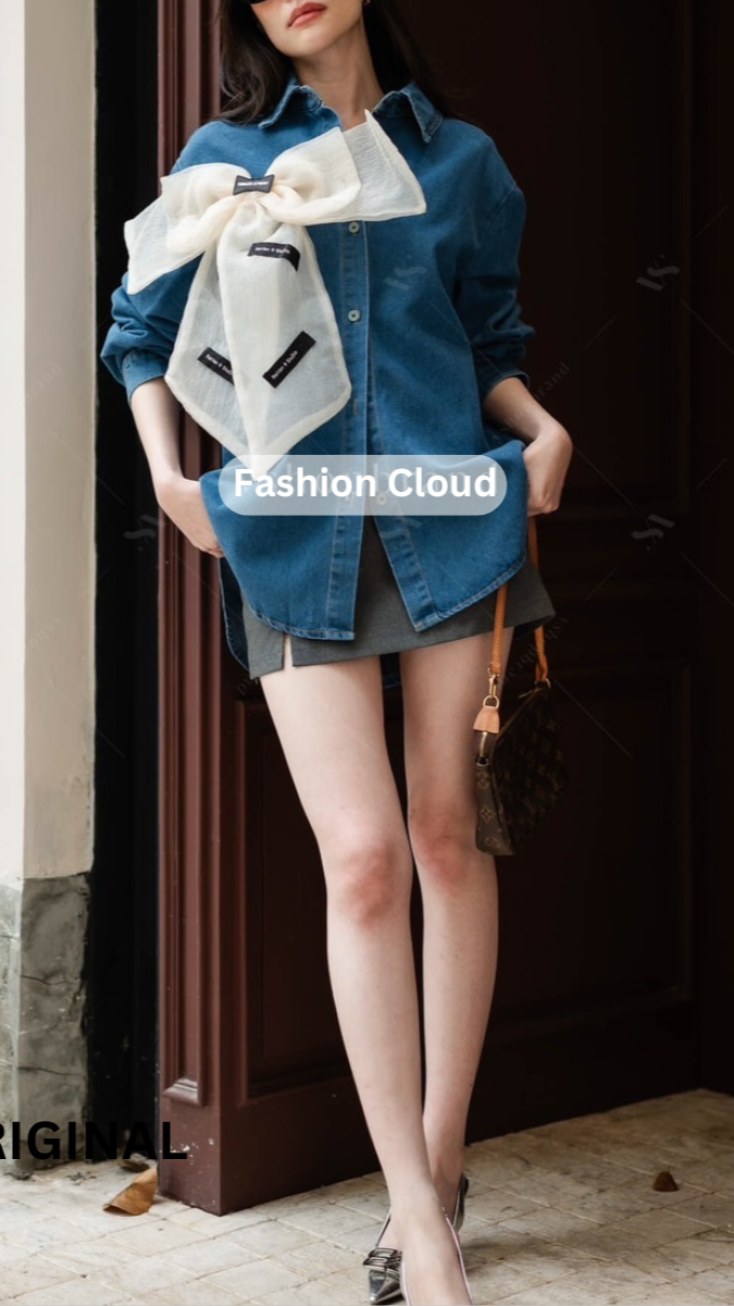 Bow Design Denim Shirt FC1467