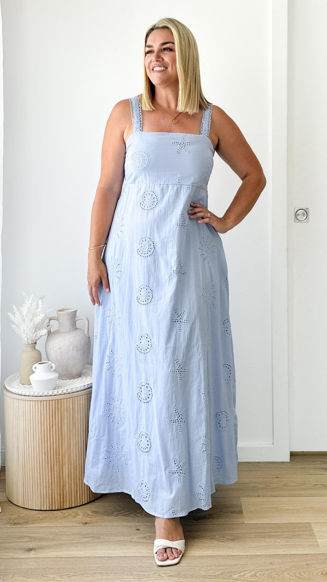 Broad Strap Sleeve A-Line Midi Dress FC2421