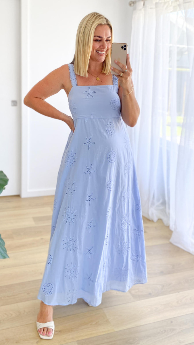 Broad Strap Sleeve A-Line Midi Dress FC2421