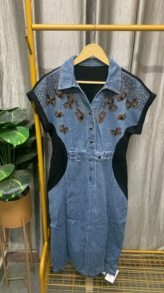 Butterfly Embedded Denim Dress FC2609