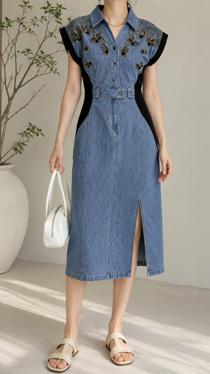 Butterfly Embedded Denim Dress FC2609