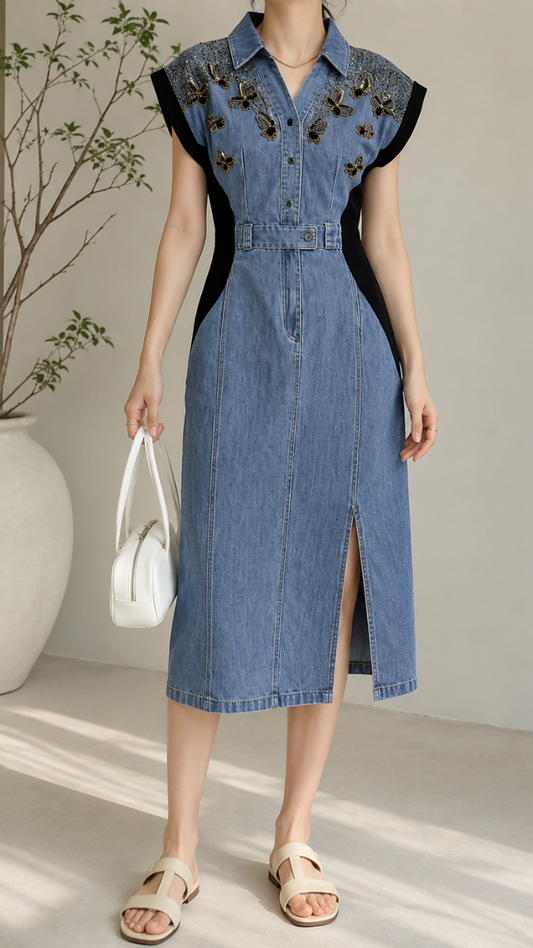 Butterfly Embedded Denim Dress FC2609