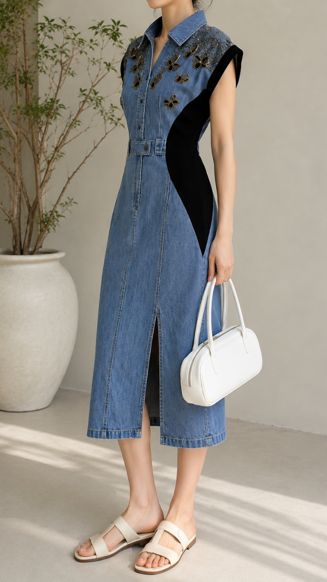 Butterfly Embedded Denim Dress FC2609