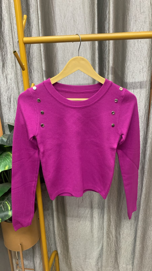 Button Designed Round Neck Full Sleeve Top FC2612
