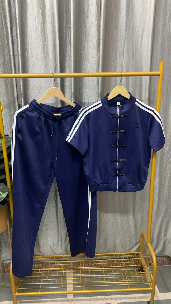 Button Stripe Jacket With Pant Coord Set FC2574