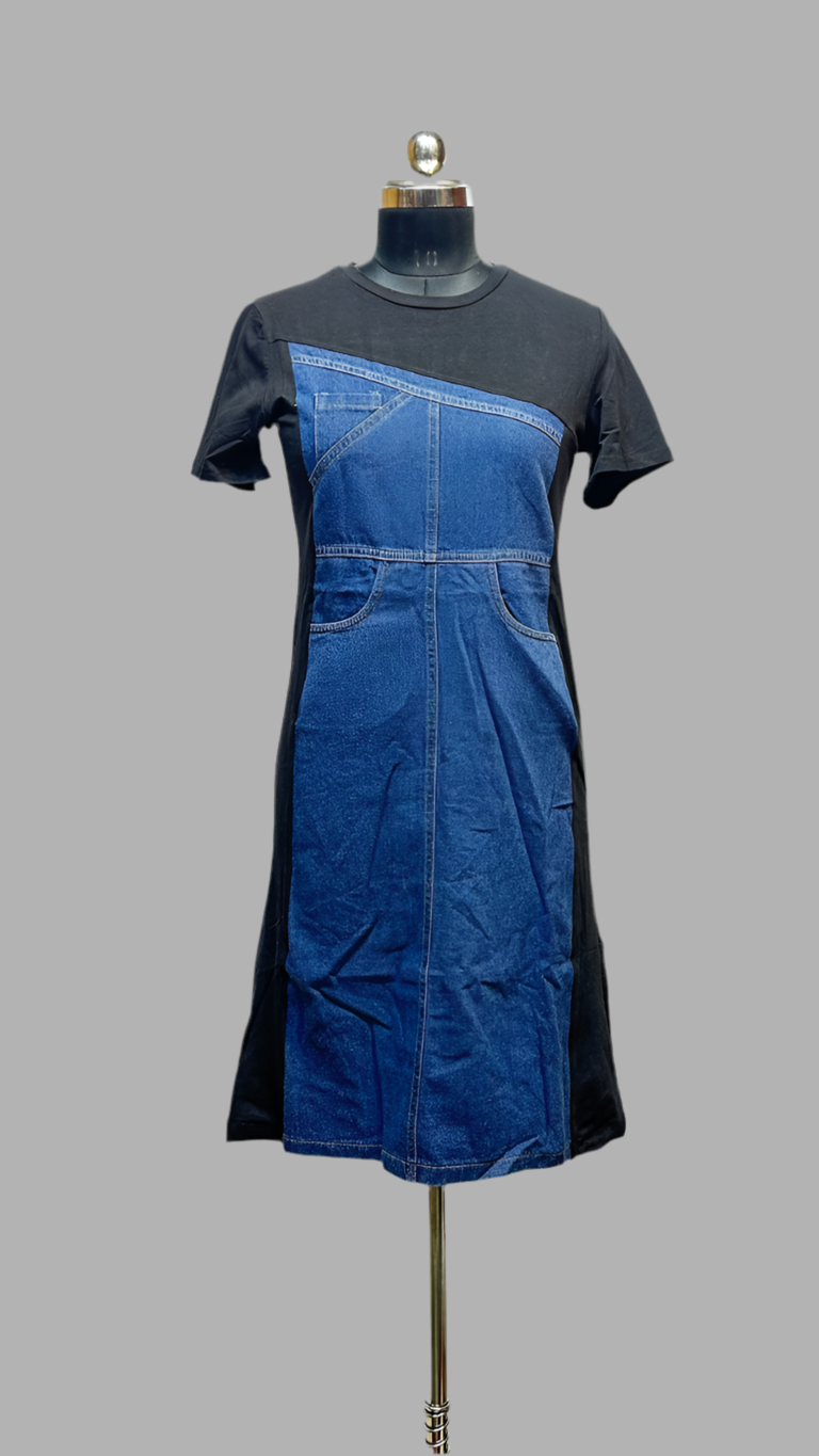 Mixed Uneven Denim Maxi Dress FC