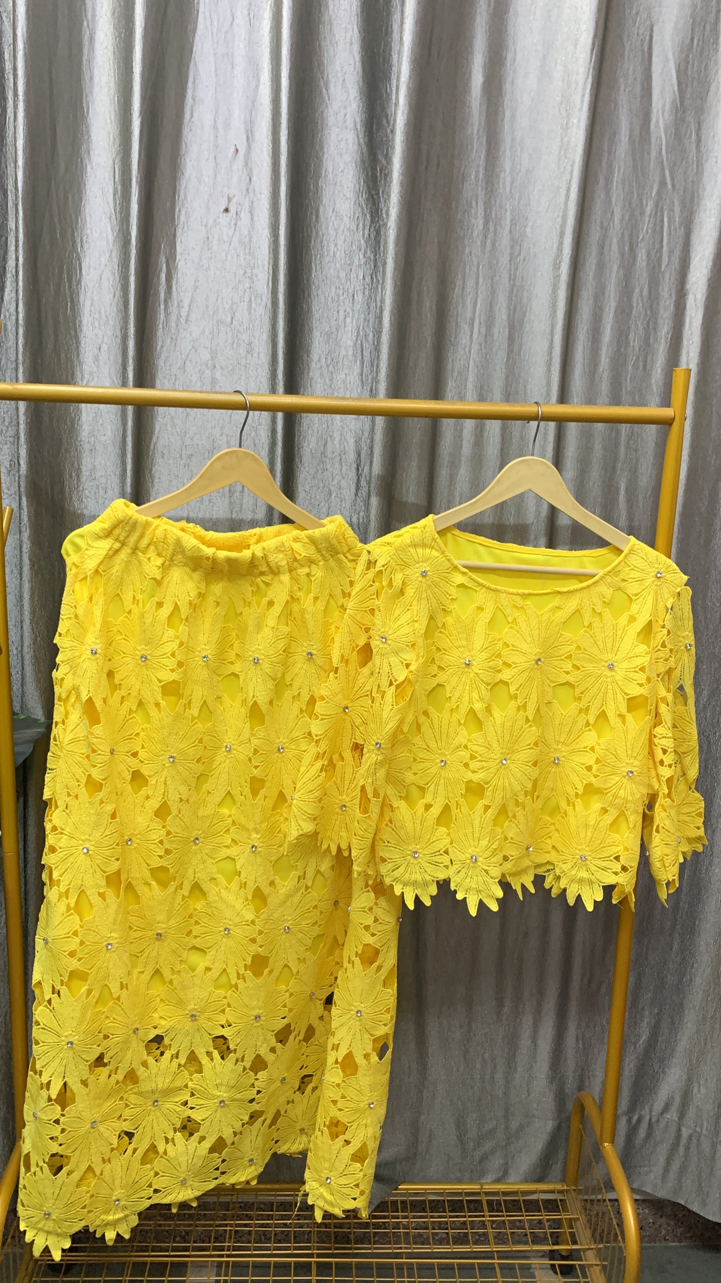 Flower Cutout Design Top And Skirt Set FC2454