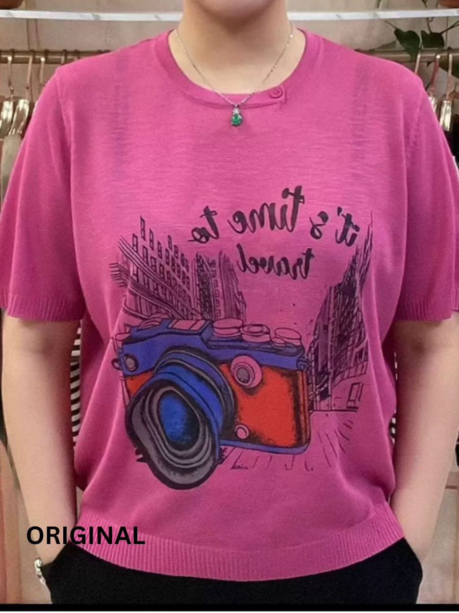 Camera Printed Winter Top