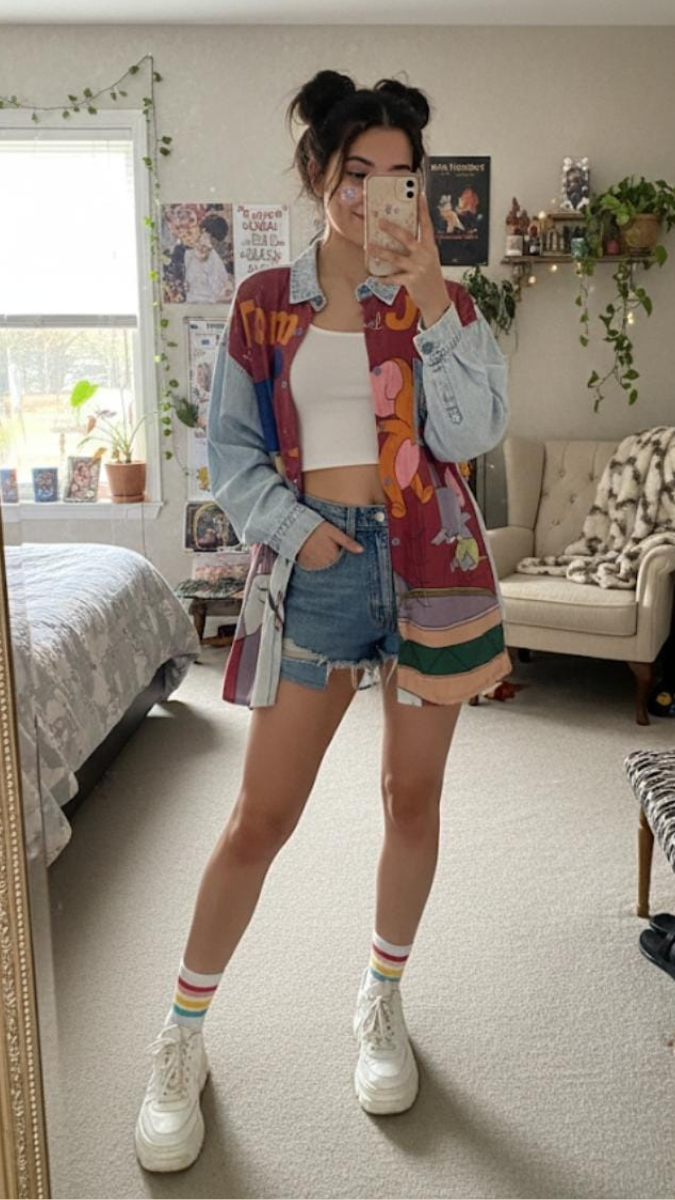 Cartoon Printed Denim Shirt FC2129