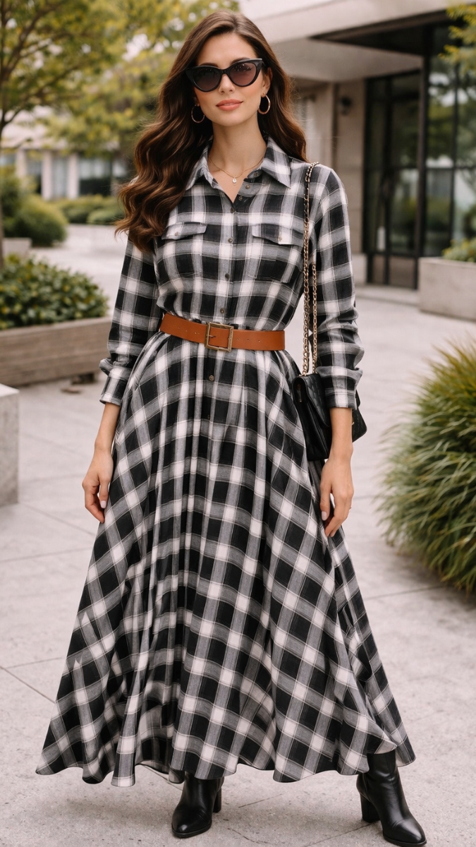 Checked Full Sleeve Maxi Dress FC2398