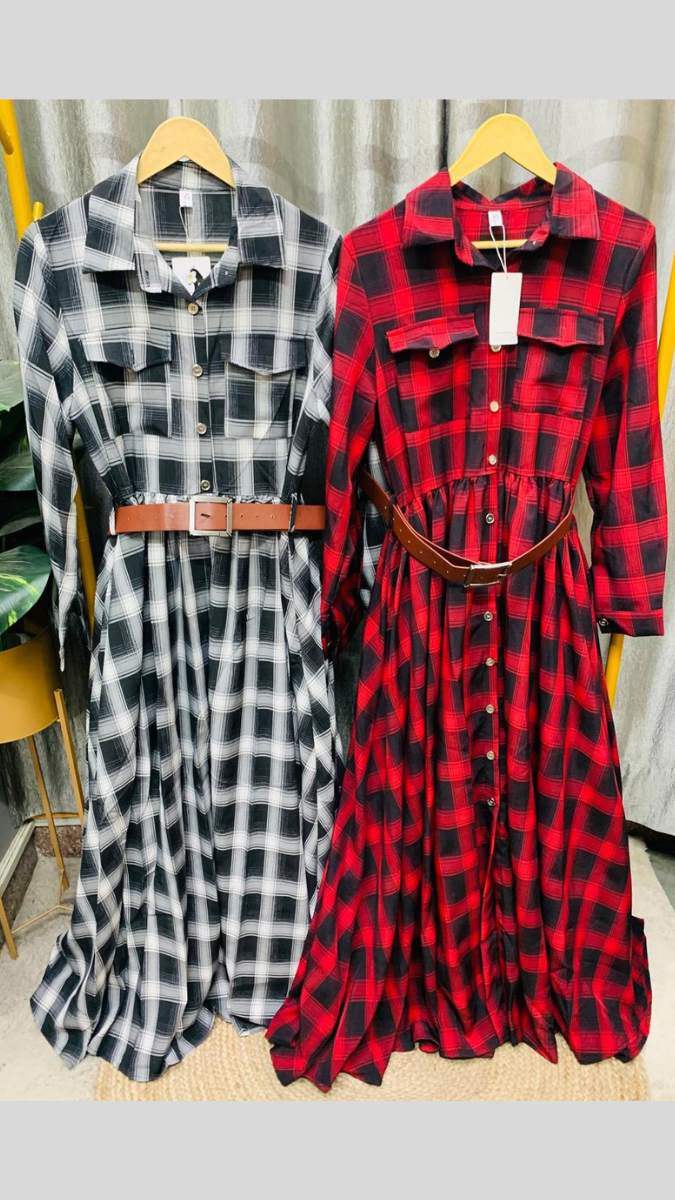 Checked Full Sleeve Maxi Dress FC2398