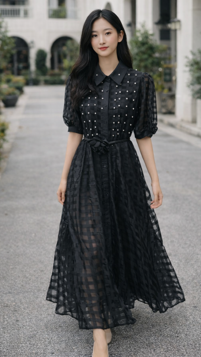Checked Tired Half Sleeve Dress FC2287