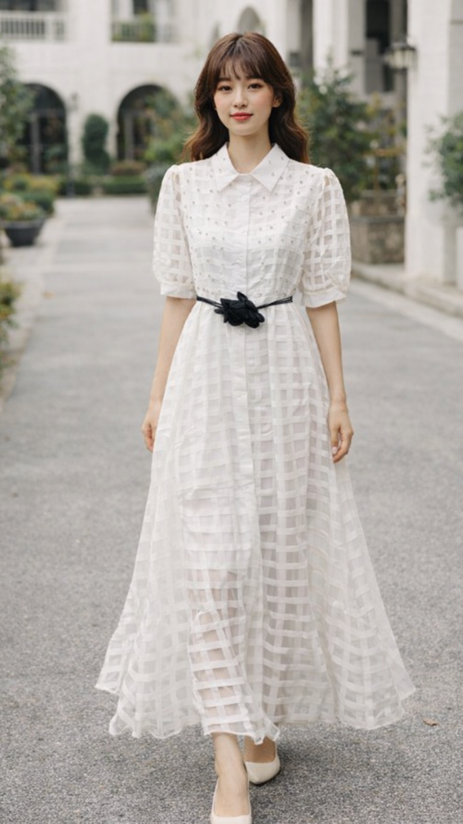 Checked Tired Half Sleeve Dress FC2287