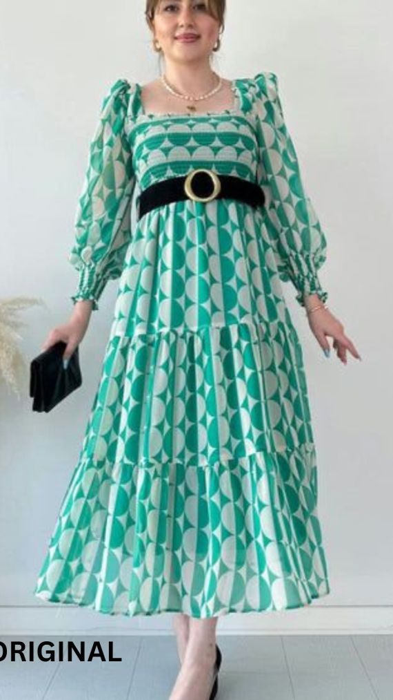 Chiffon Dress with Belt