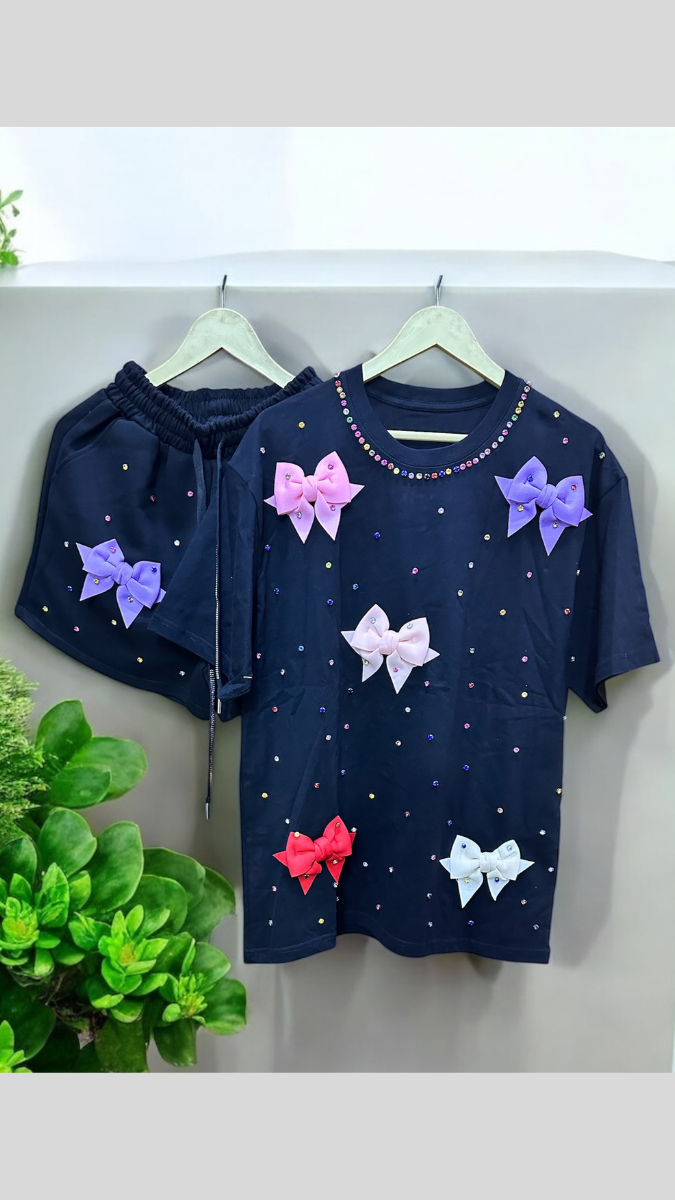 Colorful Bow Designed Short Coord Set FC1943