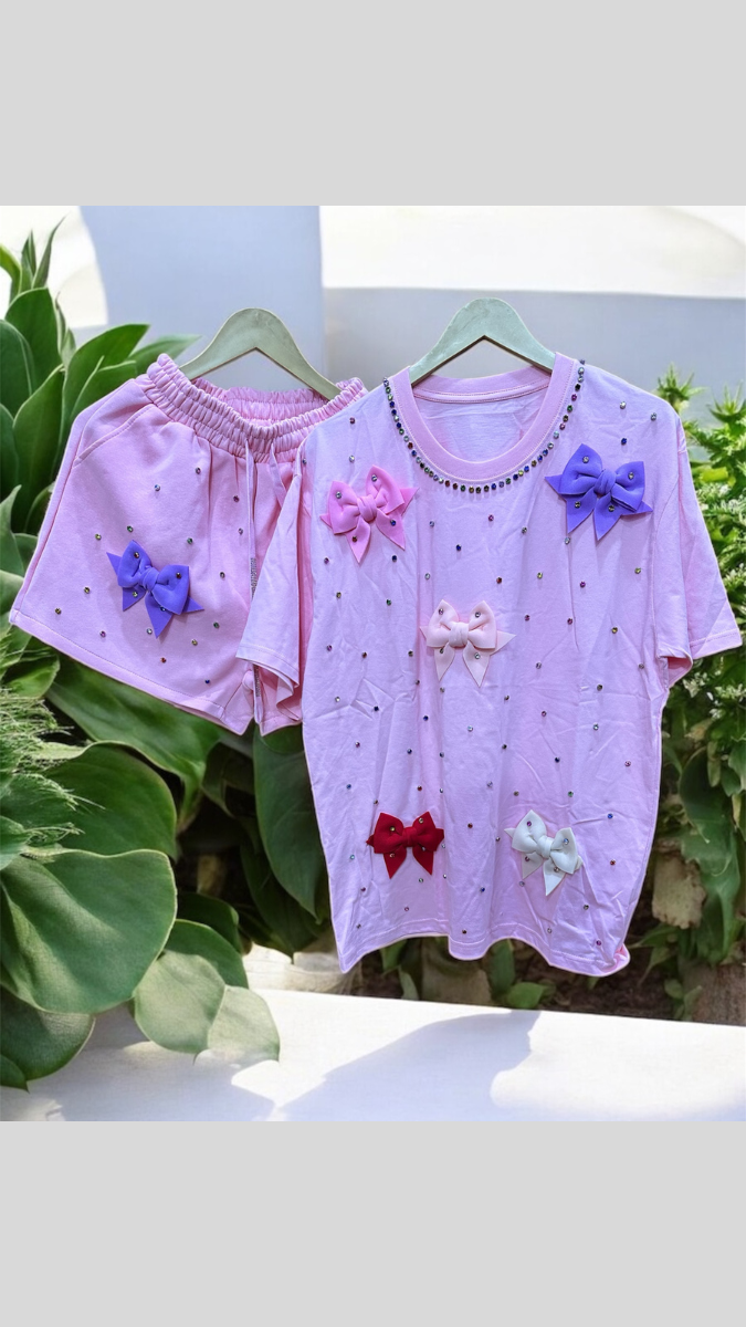 Colorful Bow Designed Short Coord Set FC1943