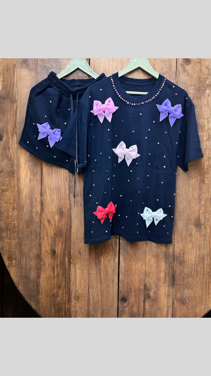 Colorful Bow Designed Short Coord Set FC1943
