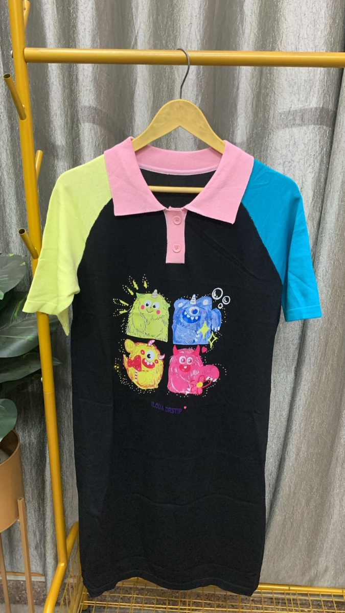 Colorful Half Sleeve A-Line T-shirt Dress FC2337