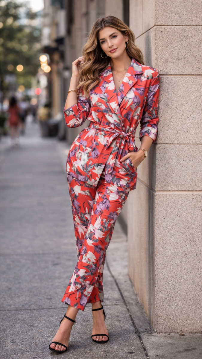 Colorful Printed Collared Coord Set FC2345