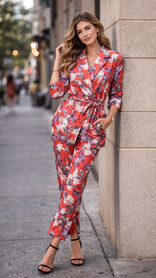 Colorful Printed Collared Coord Set FC2345