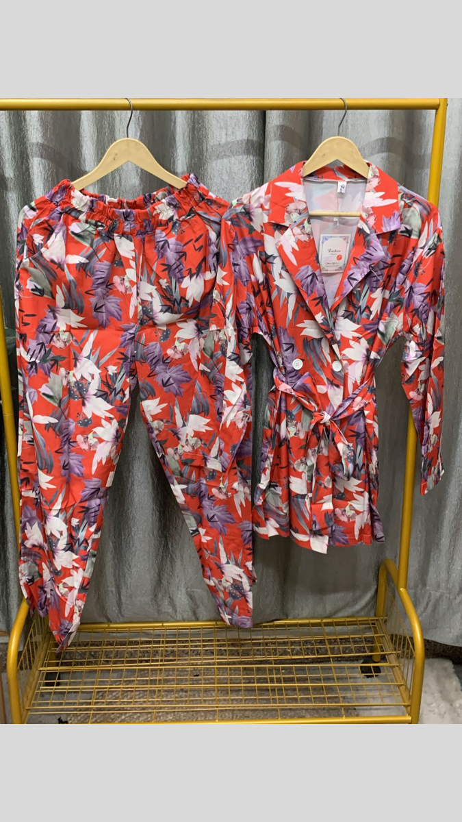 Colorful Printed Collared Coord Set FC2345