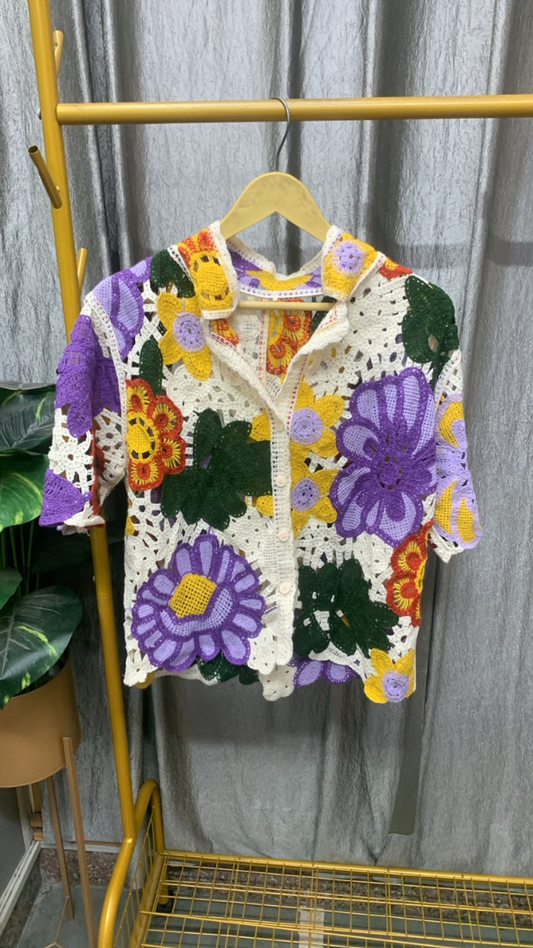 Colorful See Through Half Sleeve Shirt FC2596