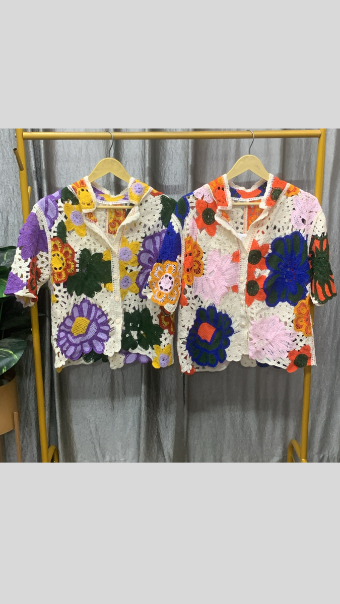 Colorful See Through Half Sleeve Shirt FC2596