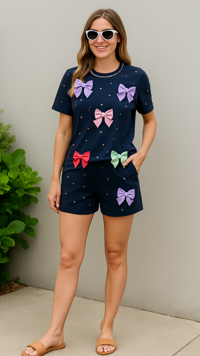 Colorful Bow Designed Short Coord Set FC1943