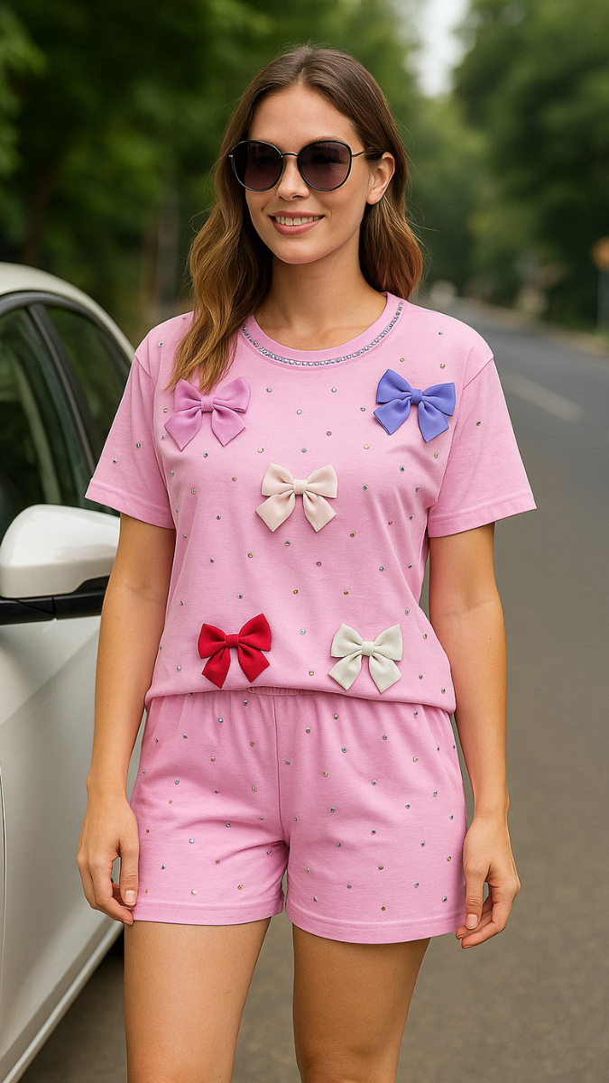 Colorful Bow Designed Short Coord Set FC1943