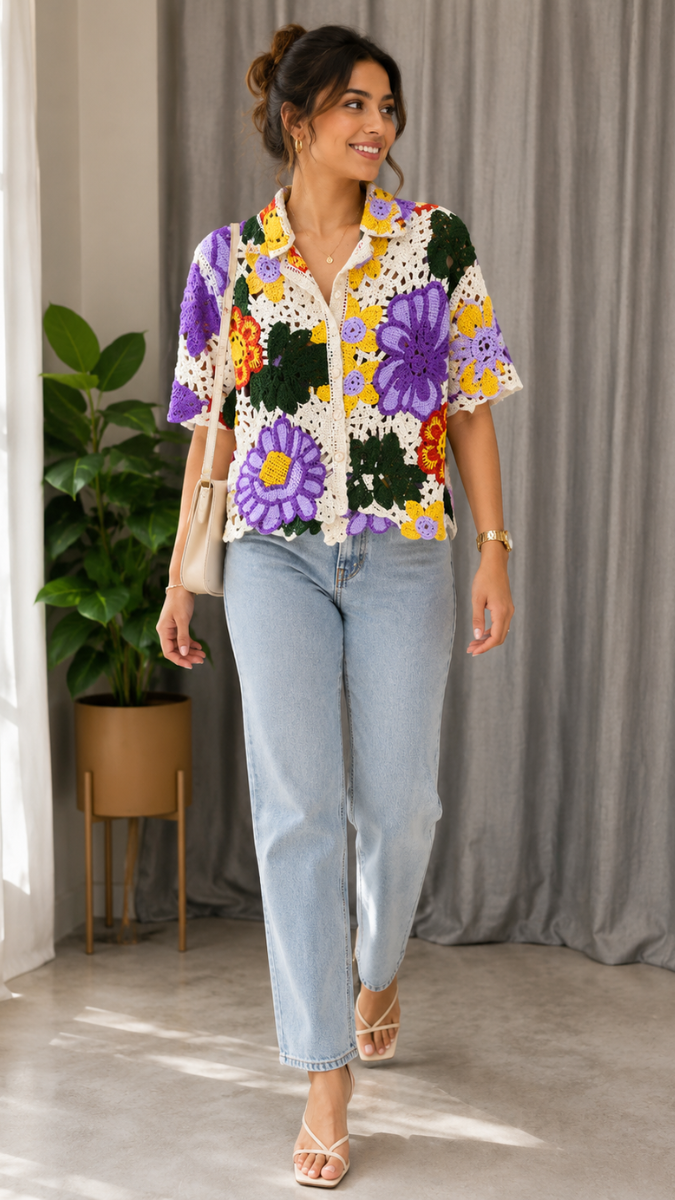 Colorful See Through Half Sleeve Shirt FC2596