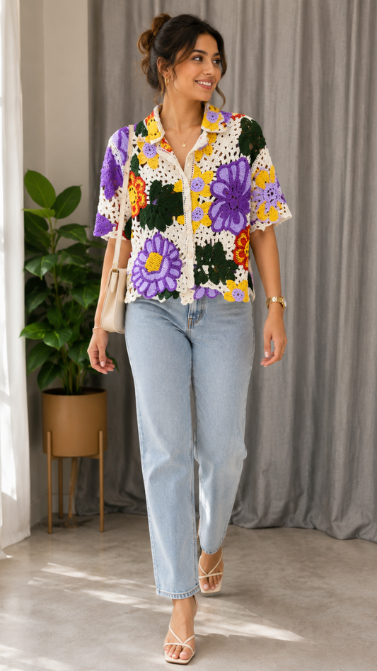 Colorful See Through Half Sleeve Shirt FC2596