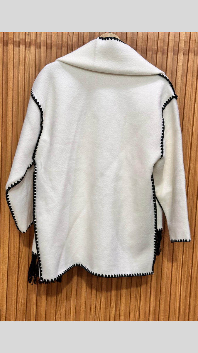 Crochet Border Two Pockets Coat With Scarf FC1992