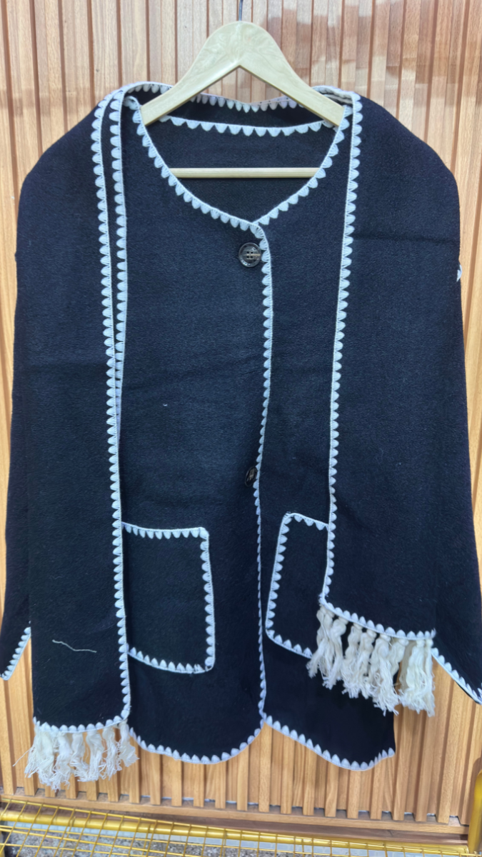 Crochet Border Two Pockets Coat With Scarf FC1992