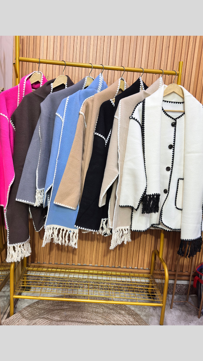 Crochet Border Two Pockets Coat With Scarf FC1992