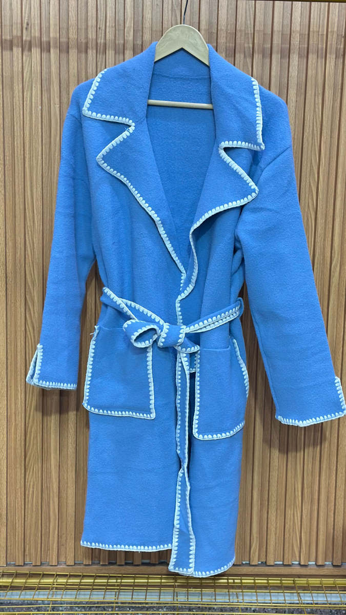 Crochet Border Two Pockets Long Coat FC1993