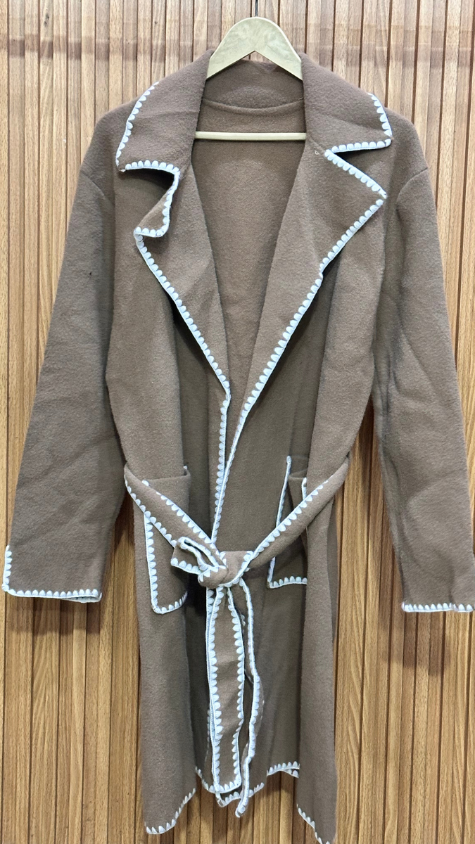 Crochet Border Two Pockets Long Coat FC1993