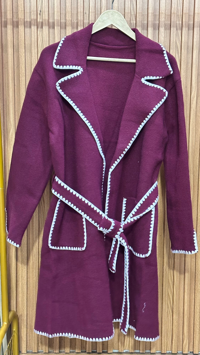 Crochet Border Two Pockets Long Coat FC1993