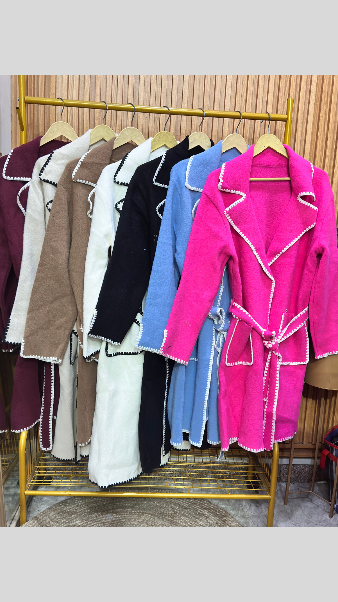 Crochet Border Two Pockets Long Coat FC1993