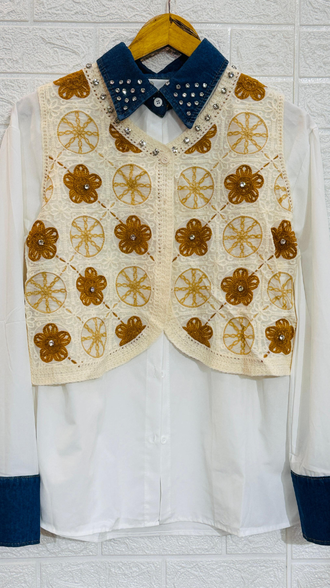 Crochet Crop Jacket With Plain Shirt FC1845