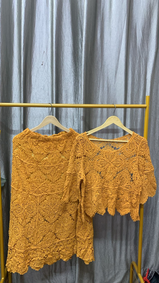 Crochet See Through Top And A-Line Skirt Set FC2446