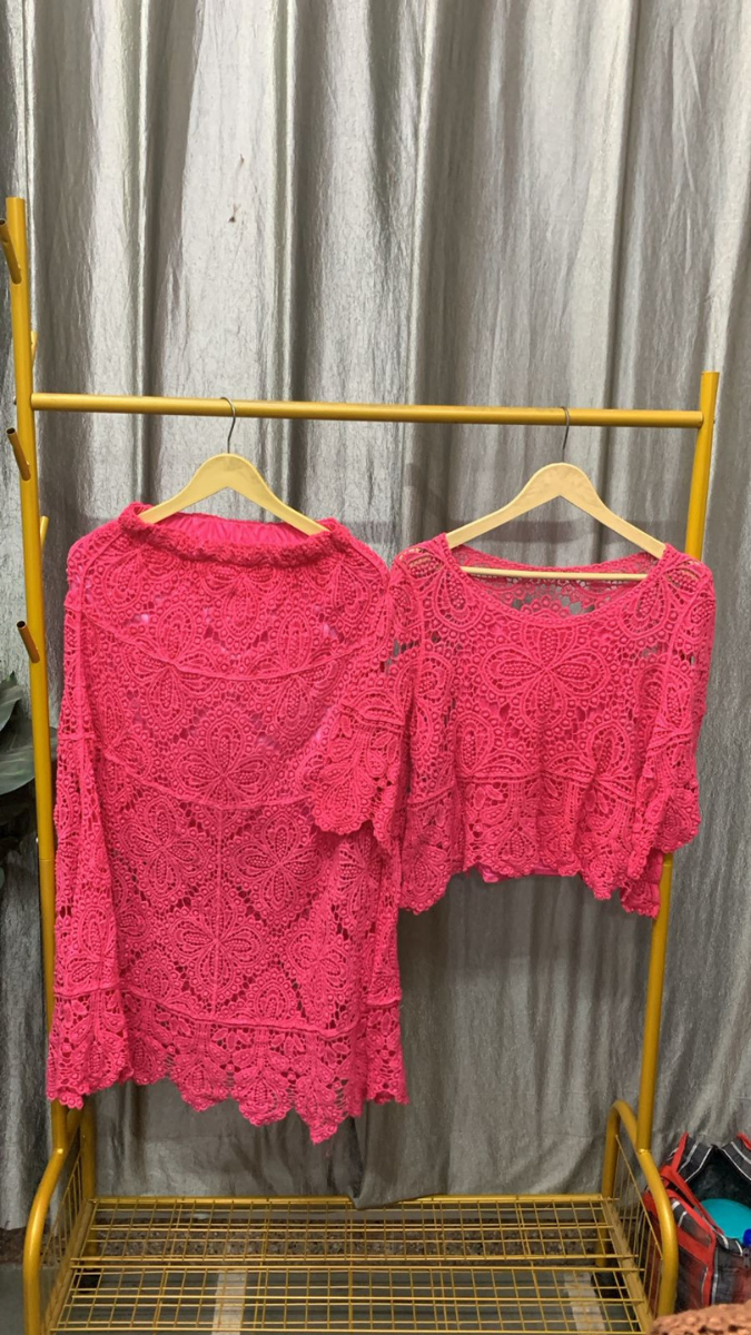 Crochet See Through Top And A-Line Skirt Set FC2449
