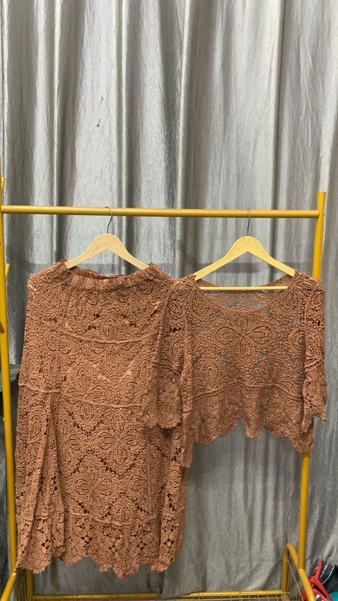 Crochet See Through Top And A-Line Skirt Set FC2449
