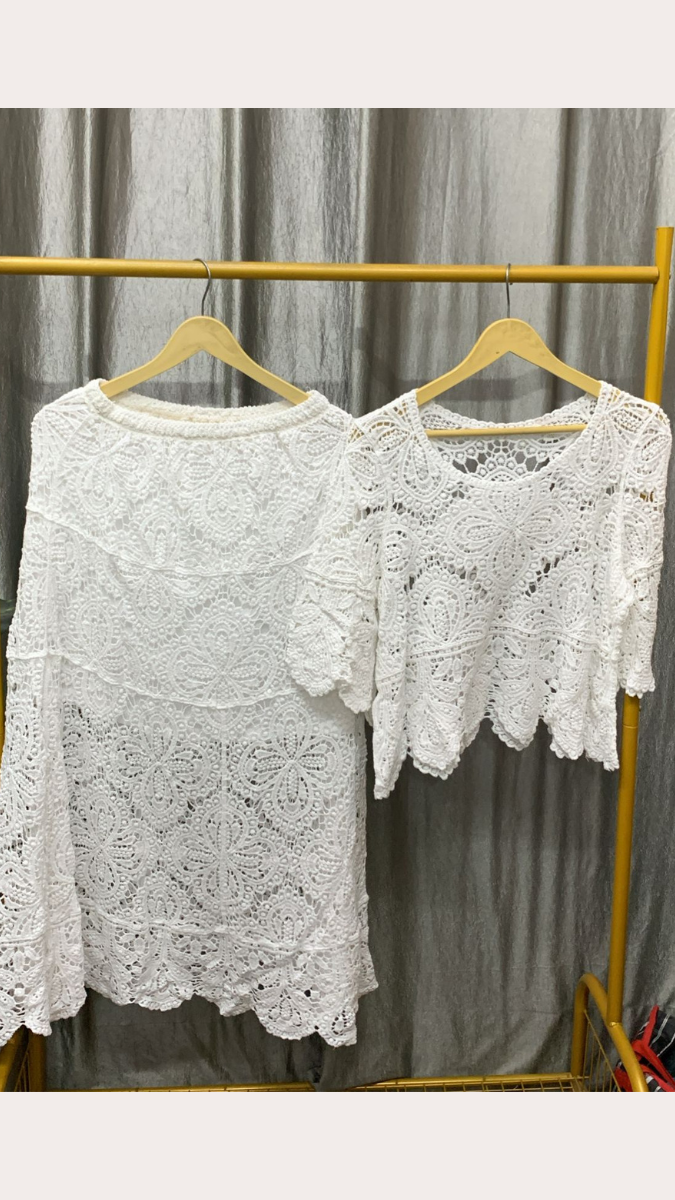 Crochet See Through Top And A-Line Skirt Set FC2449