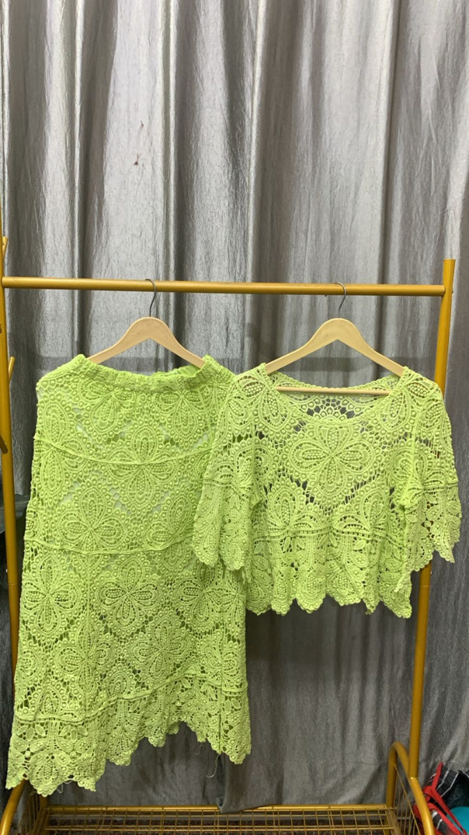 Crochet See Through Top And A-Line Skirt Set FC2449