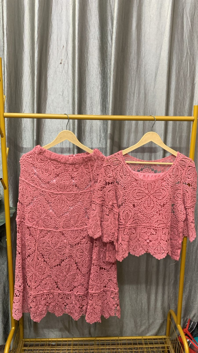 Crochet See Through Top And A-Line Skirt Set FC2449
