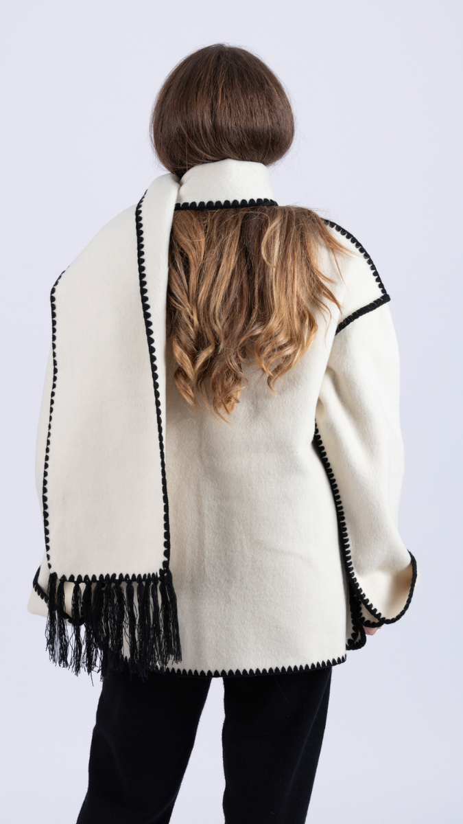 Crochet Border Two Pockets Coat With Scarf FC1992