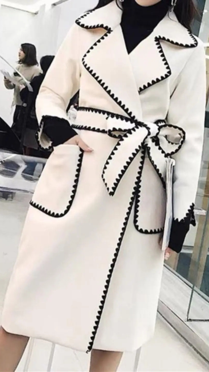 Crochet Border Two Pockets Long Coat FC1993